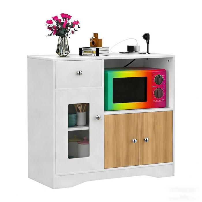 Buffet Scandinave VIVOLILVAvec prise USBArmoire de Cuisine moderne avec 2 Portes 1tiroir 3 étagèresMeuble de Rangement Blanc