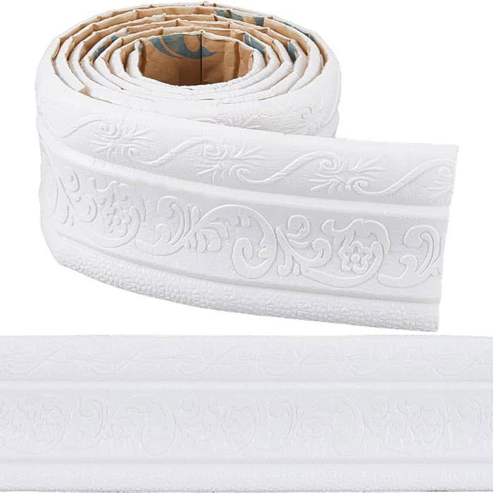 88 x 3 pouces moulures de couronne blanches moulures de mousse flexibles autocollantes Lignes Murales 3D Blanc-04 bla PLINTHE PVC