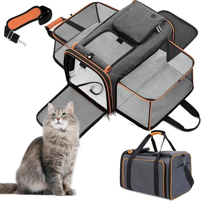 Sac transport chat/chien extensible – filet respirant matelas amovible pour avion/train/voiture orange .