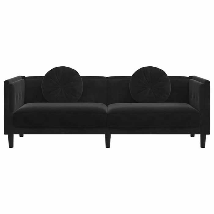 Canapé 3 places en velours - SOLOMOON - Noir - 193 5x77x70 cm - Velours doux - Capacité 110 kg par siège