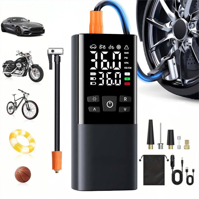 Gonfleur Pneu Voiture Sans Fil 6000mAh Compresseur à Air Portatif 150psi Double Écran LCD avec Éclairage Arrêt intelligent