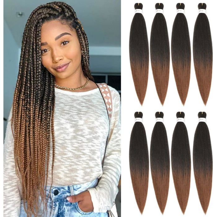 Extensions de cheveux tressés pré-étirés - ESTAMPILLE - Fibre synthétique Kanekalon - 61 cm - Lot de 8