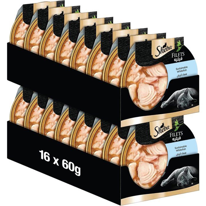 Nourriture humide pour chat - SHEBA - Filets - Poisson blanc durable - Lot 16 x 60 g Nourriture humide pour chat - SHEBA - Filets - Poisson blanc durable - Lot 16 x 60 g