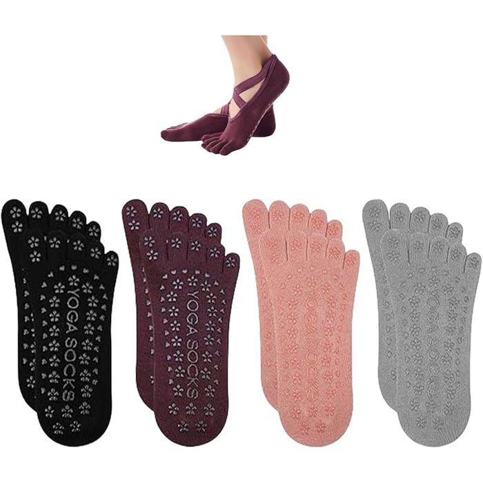 4 Paires Chaussettes Yoga Antidérapantes Chaussettes à Orteils pour Femmes Pilates pour Pilates Yoga Spo PIECE DETACHEE LITERIE