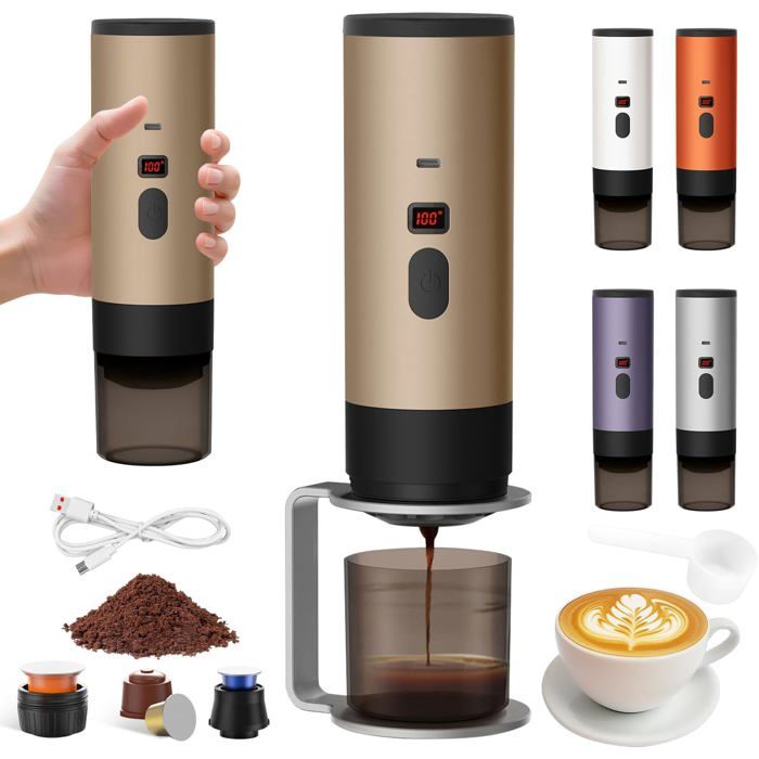 Machine à café portable - SVATV - 3 en 1 - Affichage intelligent - Rechargeable USB Type-C - 120 ml - Acier inoxydable