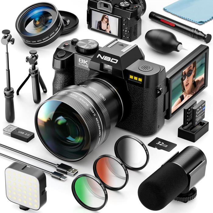 NBD Appareil Photo Numérique 8K 64MP avec Autofocus Écran Orientable 180° Zoom 16X WiFi