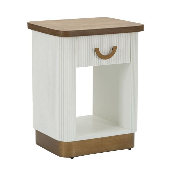 Table de Chevet Tolosa en MDF frêne et fer blanc et or 48x40x62 cm - Réf. VK8681847406495