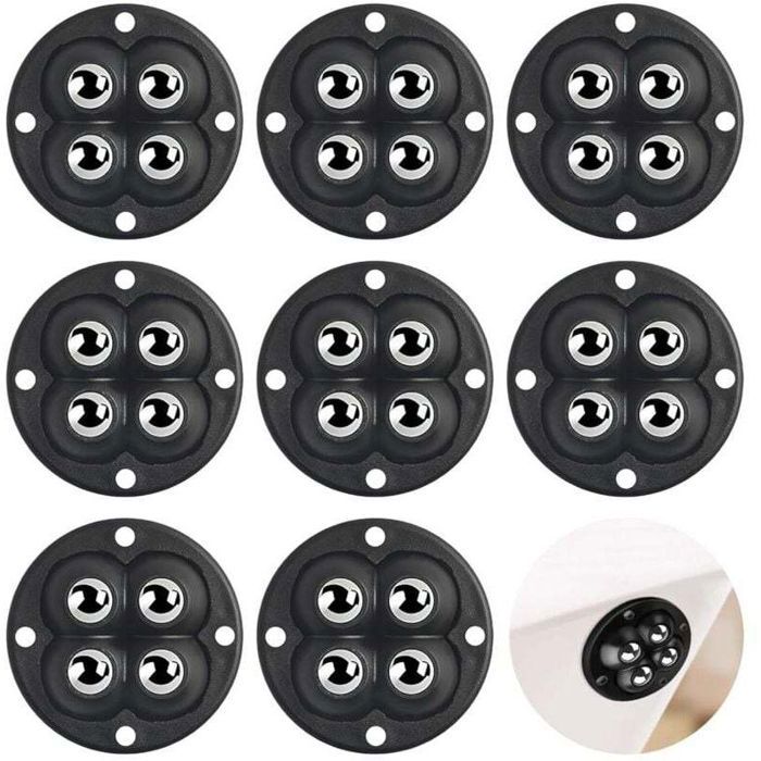 Roulettes auto-adhésives - PZCC - Lot de 8 - Rotation à 360° - Auto-adhésives - Acier et ABS - Absorption des chocs