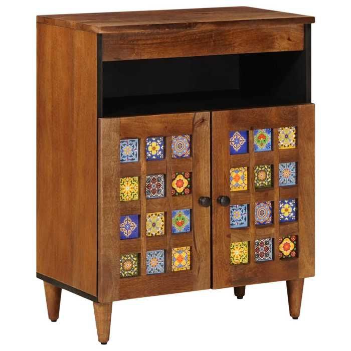 ENFILADE de Rangement ZENCORE® - Cadre solide - Commode salon/Buffet de Cuisine - avec porte Noyer 60x33x75cm - bois de mangue3213