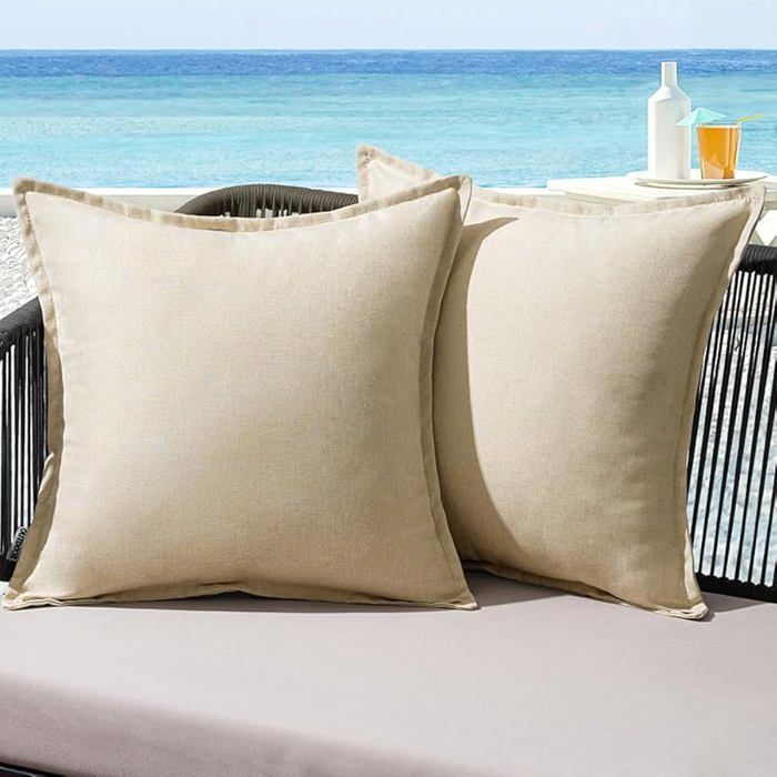 Housse Coussin Exterieur Impermeable Imitation de Lin en Polyester Coussins Canape Decoratif Taie Beige 50 x 50 X HOUSSE DE COUSSIN