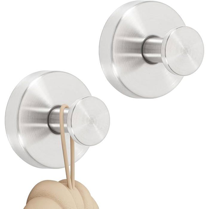 Lot de 2 Patère Murale et Crochets Autocollants pour Salle de Bain - Accroche Serviette et Crochets à Ventouse Argenté*2
