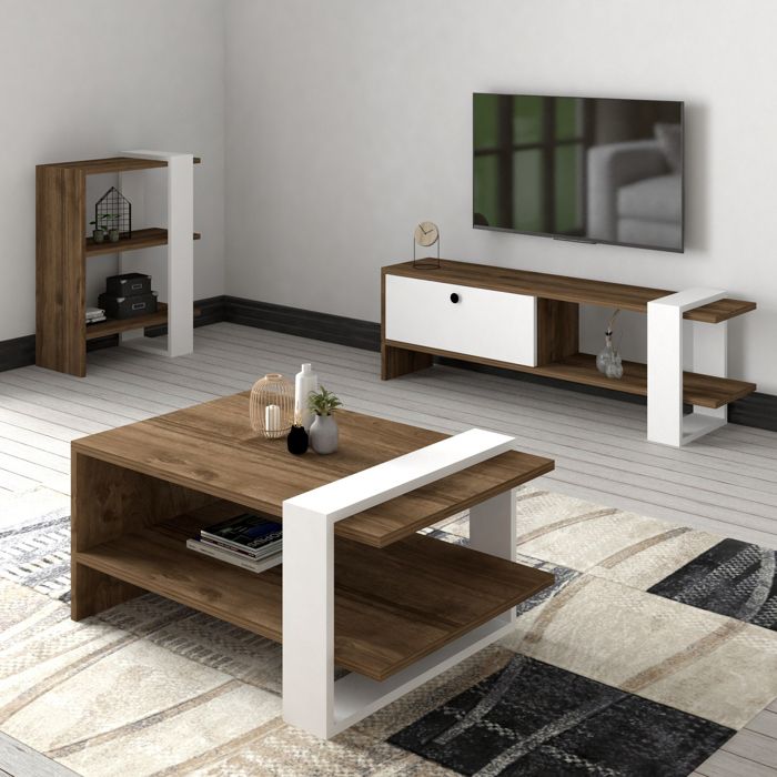Ensemble Mobilier de Salon Mazzano Dmora en Bois Noble Brun Noyer Ensemble Mobilier de Salon Mazzano Dmora en Bois Noble Brun Noyer