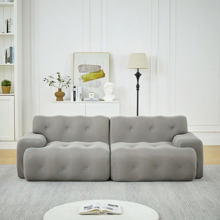 Canapé 2 places - Cloud Sofa - Tissu gris - Accoudoirs larges - Capitonnage à boutons