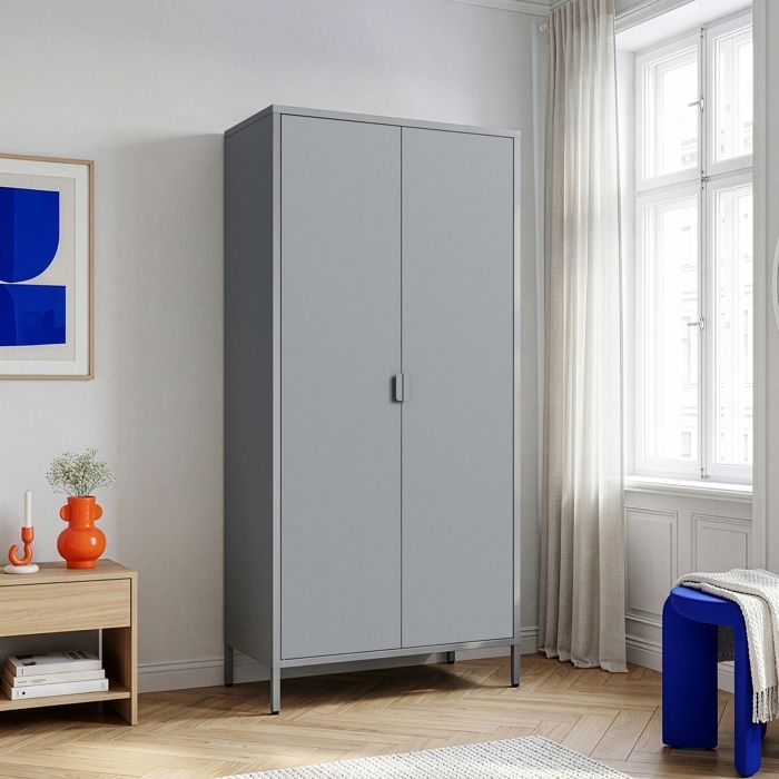 Armoire de chambre Esteli 170 x 80 x 45 cm acier gris