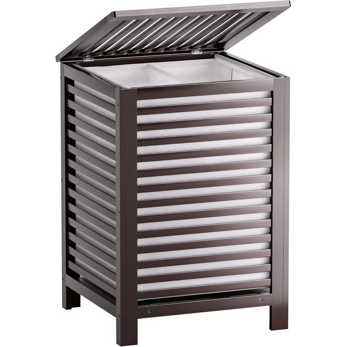 Panier à linge double 120L couvercle en bambou 2 compartiments de tri sac intérieur amovible