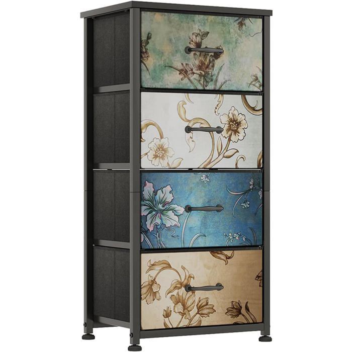 Commode Pour Chambre À Coucher Commode En Tissu Avec 4 Tiroirs Cadre En Métal Table De Chevet Petite Commode Pour Salon[IN51]