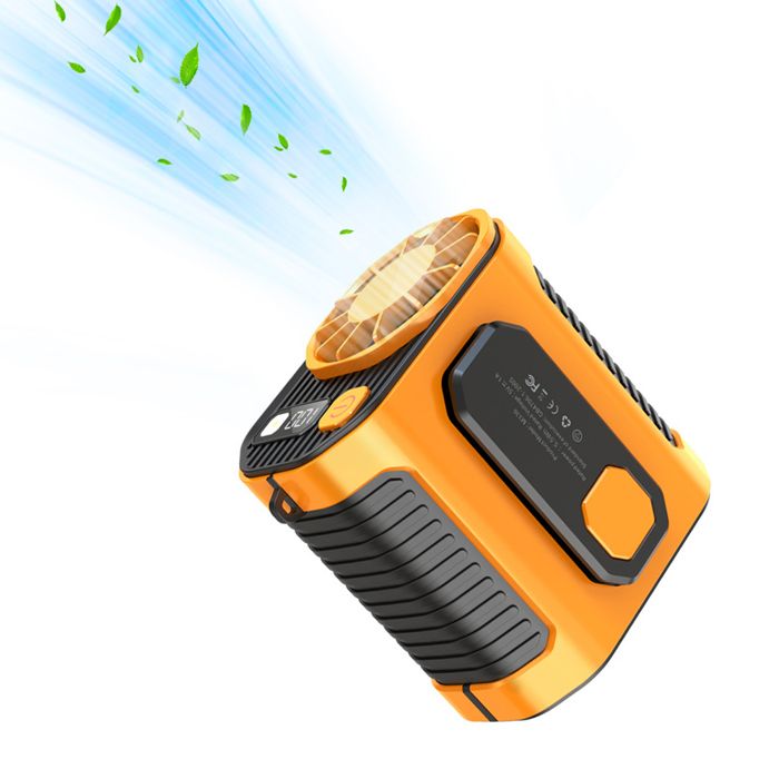 Ventilateur de taille – Turbo 100 vitesses 5000mAh lampe powerbank – pour pêche chantier randonnée – Orange