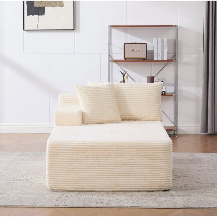 Canapé modulaire compressé 1 place en chenille beige avec chaise longue mousse haute élasticité 30D