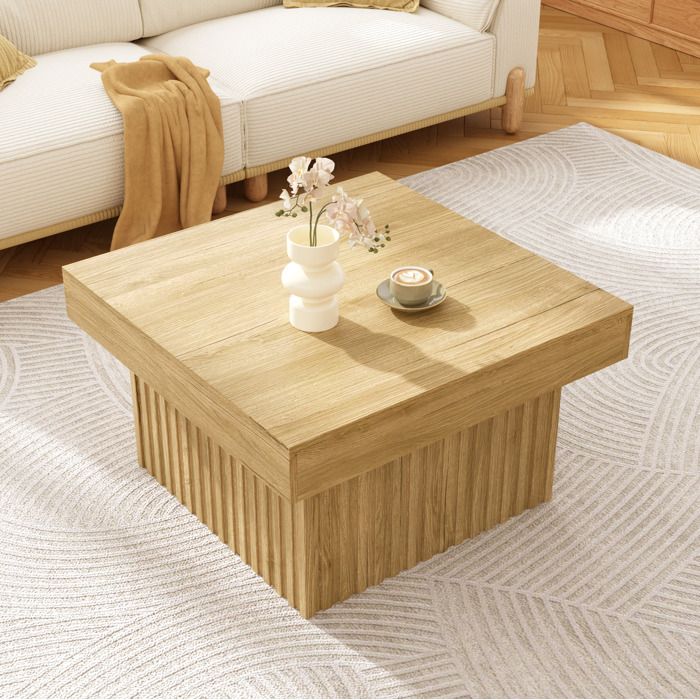 COVREO Table basse carrée 79 x 79 x 46 cm en MDF et panneau de particules finition bois naturel