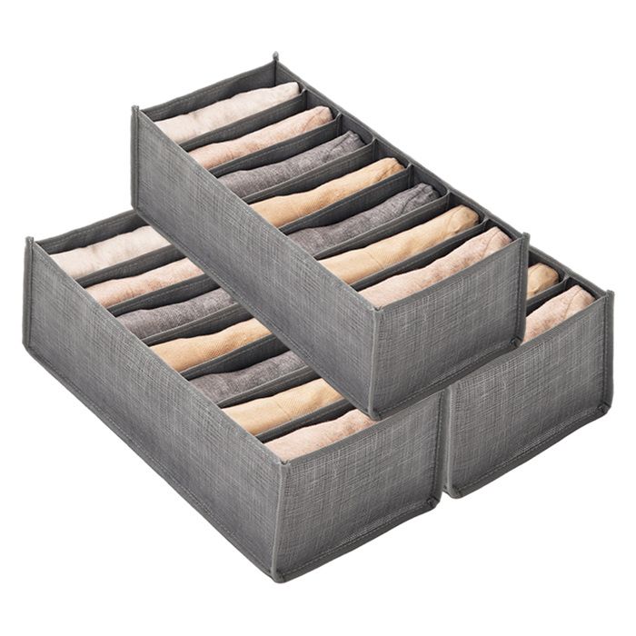 Lot 3 organisateurs tiroirs 7 compartiments tissu non tissé gris rangement vêtements armoire .