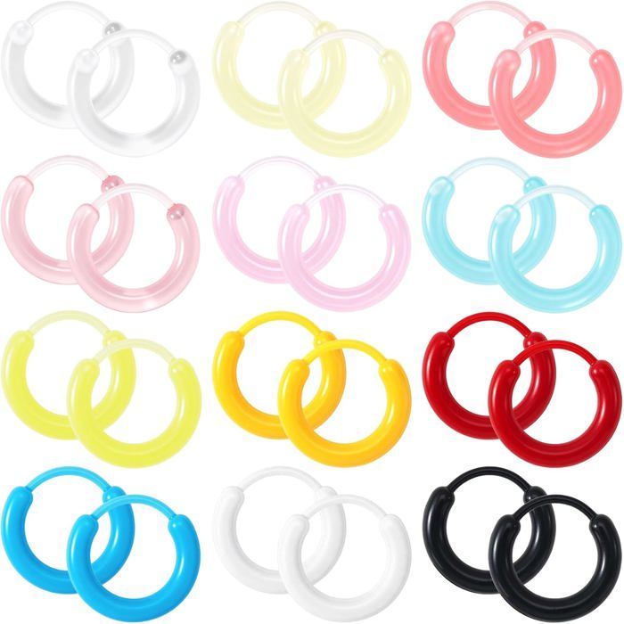 12 Paires De Boucles DOreilles En Plastique Coloré Pour Oreilles Sensibles Anneaux En Résine Avec Fermeture Bijoux DOreill[PP613]