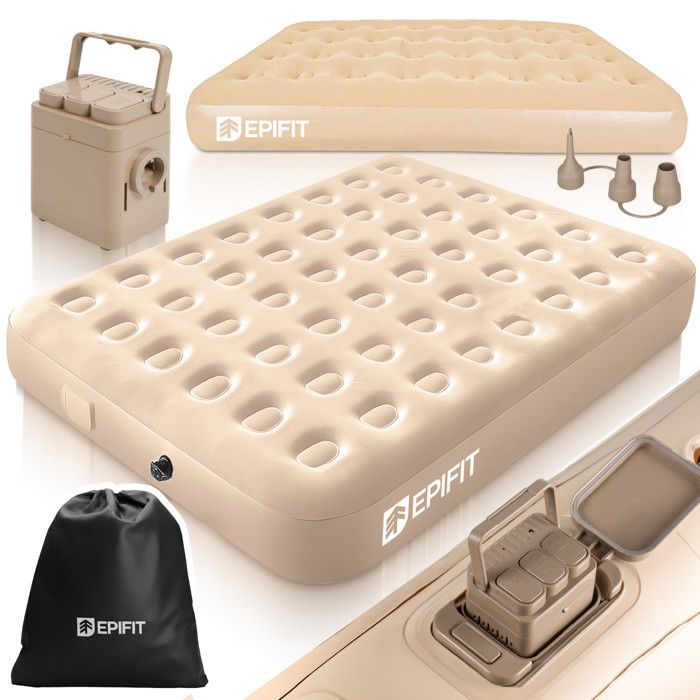 Matelas gonflable double avec pompe électrique USB-C pour le camping 300 kg AIRE beige