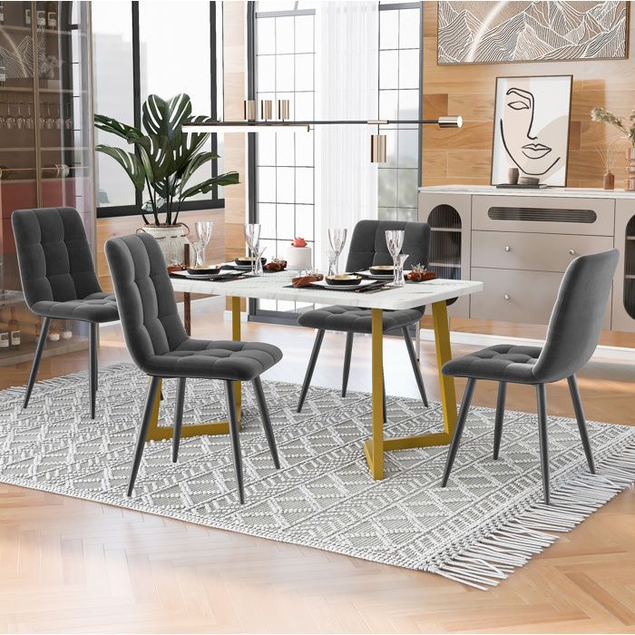 Table A Manger 4 Chaises Gris Table Rectangulaire FloraGrace Pour Cuisine Gain De Place 117x68x75cm