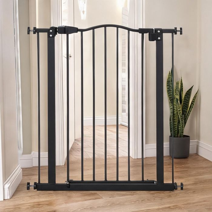 Barrière extensible pour chien 74-80 cm en acier noir fermeture automatique et fixation par pression