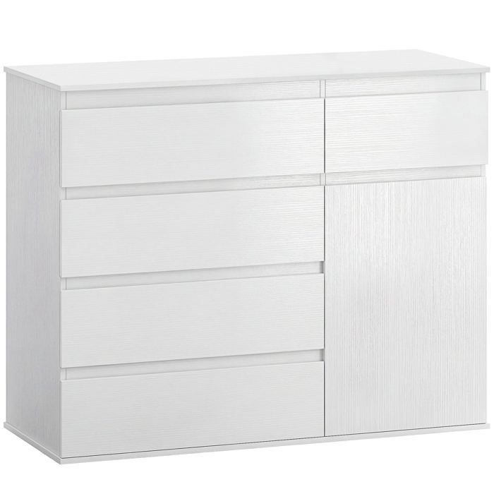 Commodes - HELLOSHOP26 - 5 tiroirs - Blanc embossé - 100 x 40 x 80 cm - Fermeture douce