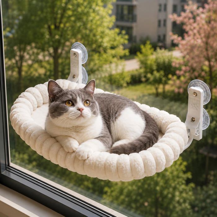 Hamac chat fenêtre pliable réversible - Lit ventouse ultra résistant 20 kg