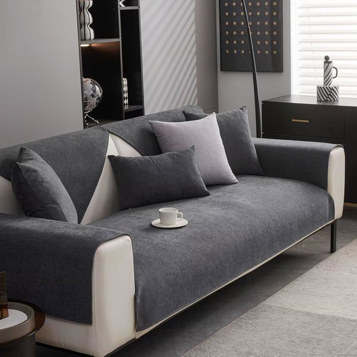 Housse de canapé pour assise couverture de canapé antidérapante gris foncé 70x120 cm