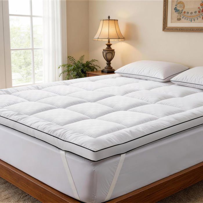 Surmatelas 90x200 cm microfibre respirant avec protège-matelas intégré - densité 1000 g/m² blanc lavable machine