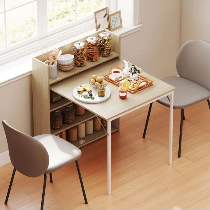 Table murale rabattable chêne 78 5 x 20 x 93 cm avec étagères intégrées style industriel charge 40 kg
