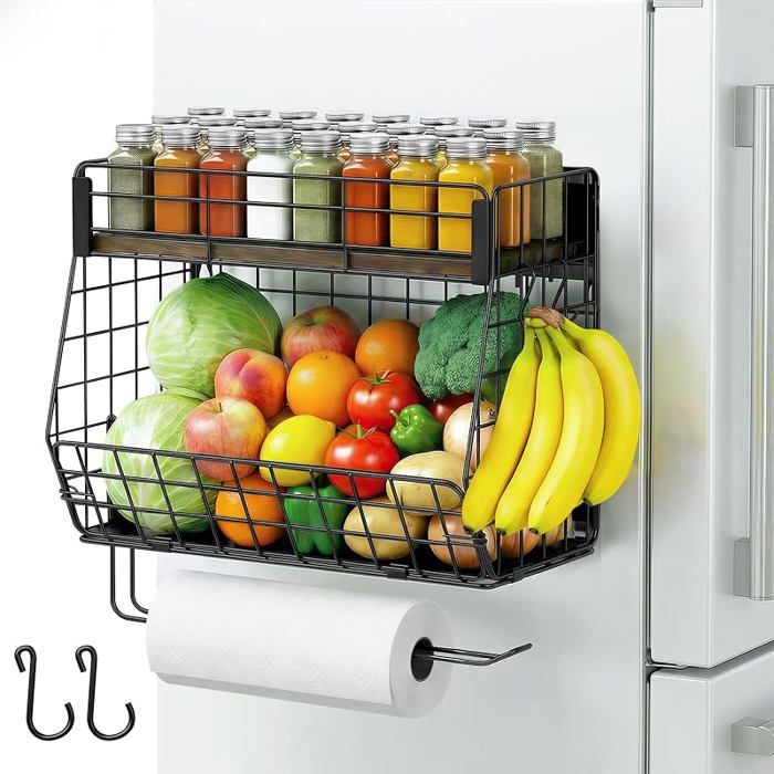Étagère magnétique pour avec porte papierbacs de rangement pour pommes de terre et oignonsNoir Lot de 1 noir MEUBLE A EPICES