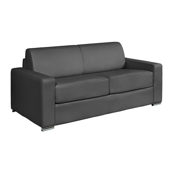 Canapé 4 places convertible express en cuir de buffle gris - Couchage à lattes larges 160 cm - Matelas 22 cm avec mémoire de forme