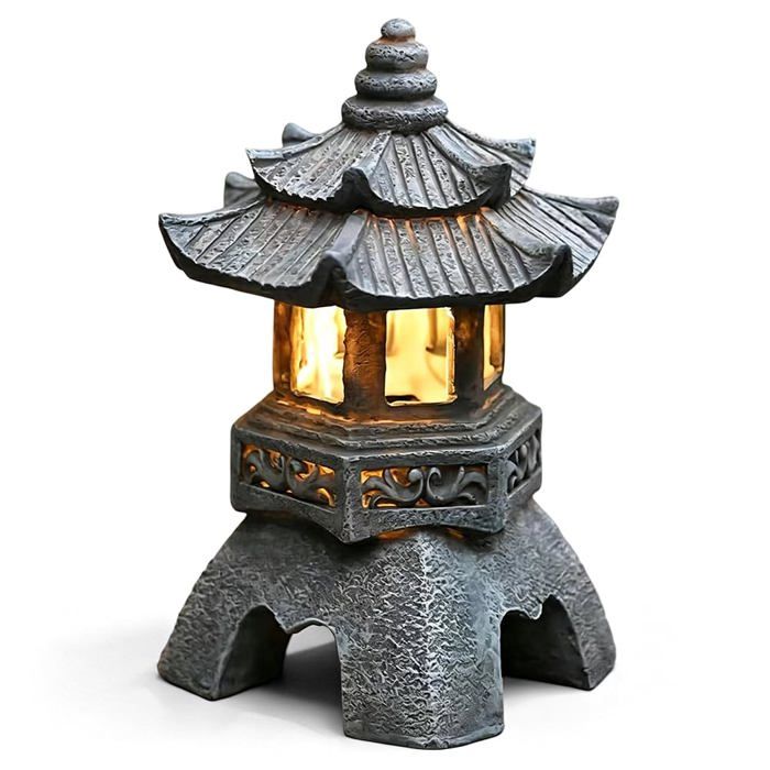 Ornement pagode de style japonais – Lampe solaire – Lanterne de jardin – 26 x 17 cm