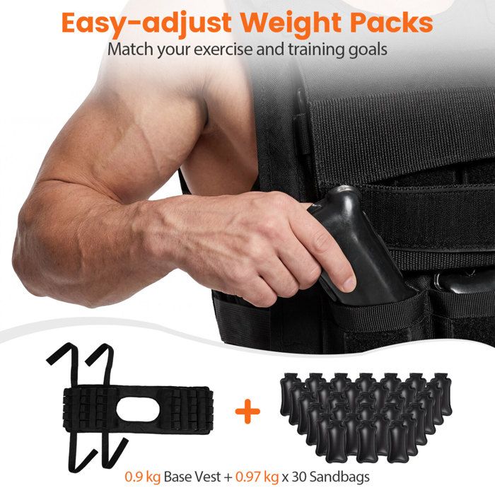 30 poids amovibles gilet lesté ajustable 0-30 kg pour musculation running et entraînement fitness