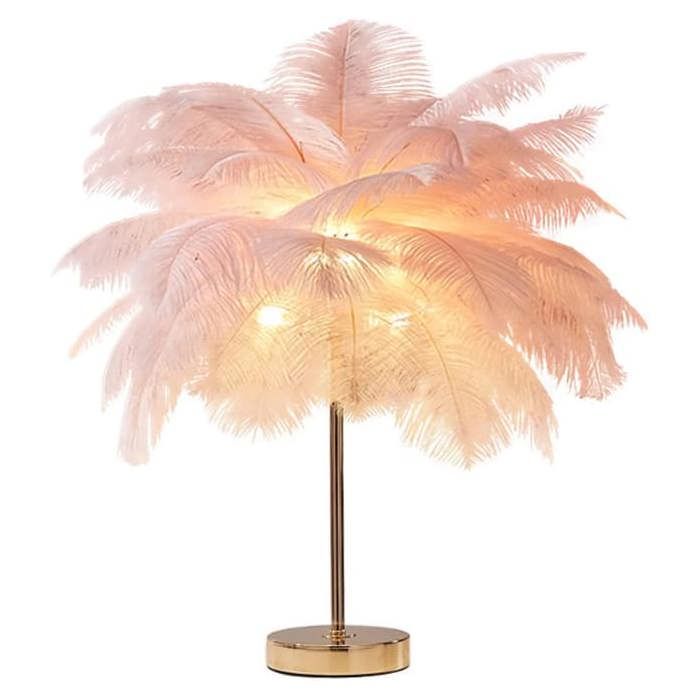 Lampe de table rose ornée de plumes dautruche lampe de chevet avec abat-jour pour salon chambre maison (rose)