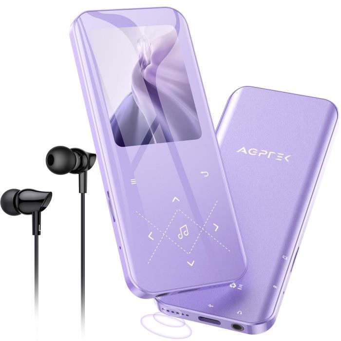 AGPTEK 32Go Lecteur MP3 Bluetooth 5.3 avec Boutons Tactiles, 2.4 Pouces Grand Écran, Haut-Parleur HD, Carte TF Jusqu’à 128G -