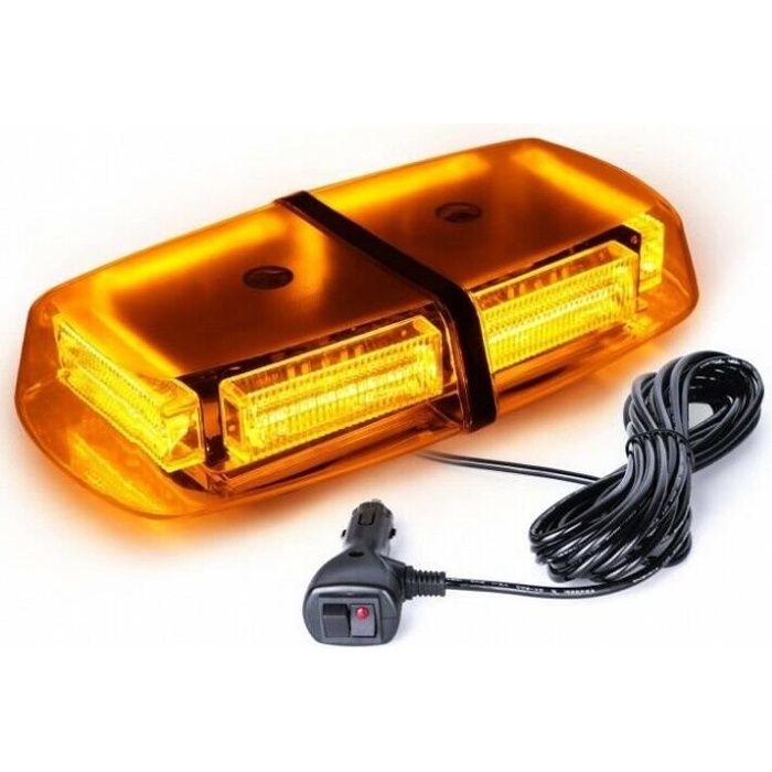 Lampe d'Avertissement Orange 12V 24V Aimant Balise d'Urgence en Verre Cob 48 Led