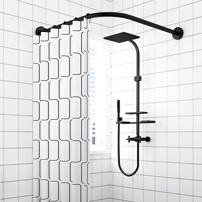 Tringle à rideau de douche l,barre de douche extensible barre rideau douche barre de douche noir fixation murale sans percer [A131]