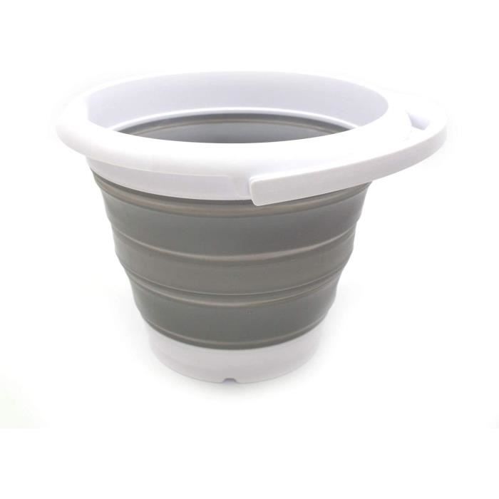 Seau Pliable SAMMART 5L - TPE/PP Sans BPA - Portable Pour Pêche, Camping - 27 Cm Diamètre - Gris/Noir