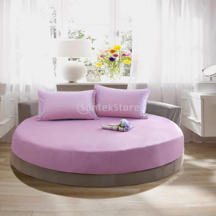 Drap housse en coton pour lit rond 200cm - Violet clair - Fibre naturelle - Lavable en machine
