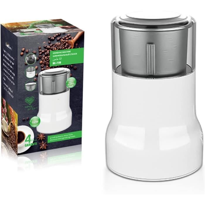 Moulin à Café électrique 300 Ml - 4 Lames Inox - Pour Moudre Café, Noix, épices, Graines - Fonctionne En 1 Bouton - Broyeur Multifonction - 10