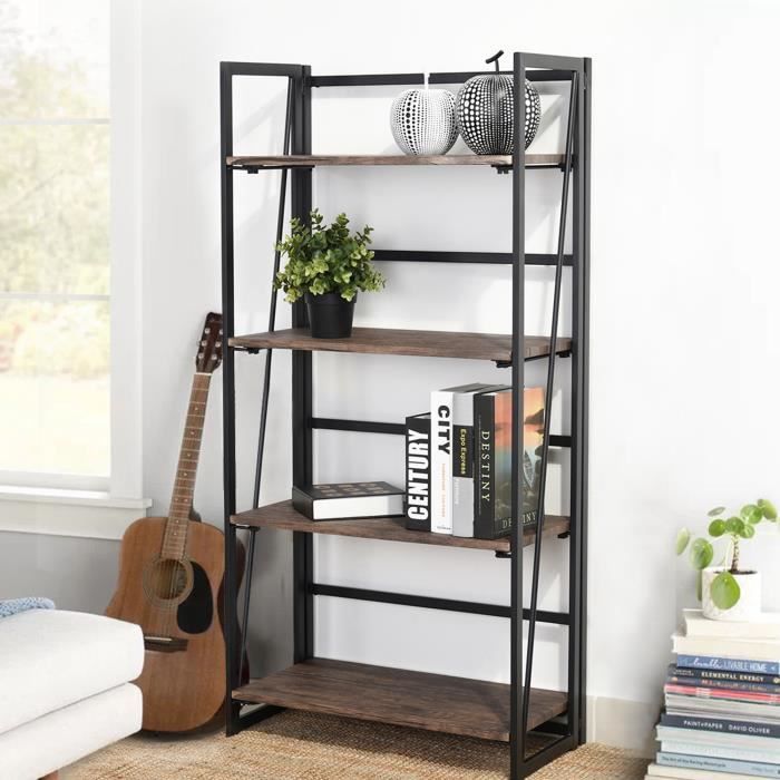 Rangement Bibliotheque Pliable Etagere Style Industriel Bois 4