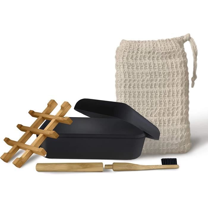 Porte-Savon En Bambou Naturel - Lot De 2 Avec Égouttoir - Pour Salle De Bain Ou Camping