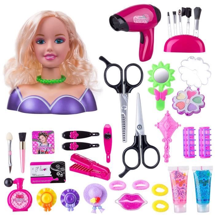 Tete à Coiffer et Maquiller Enfant,Set de Coiffure,Jeu de Poupées pour  Cheveux et Beauté Cadeaux Les Filles de 3 Ans et Plus, 428B1 - Cdiscount  Jeux - Jouets