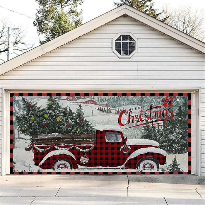 Bannière Noël Porte De Garage - Grand Format Déco Extérieure - Père Noël, Bonhomme De Neige, Cerfs - Facile à Installer