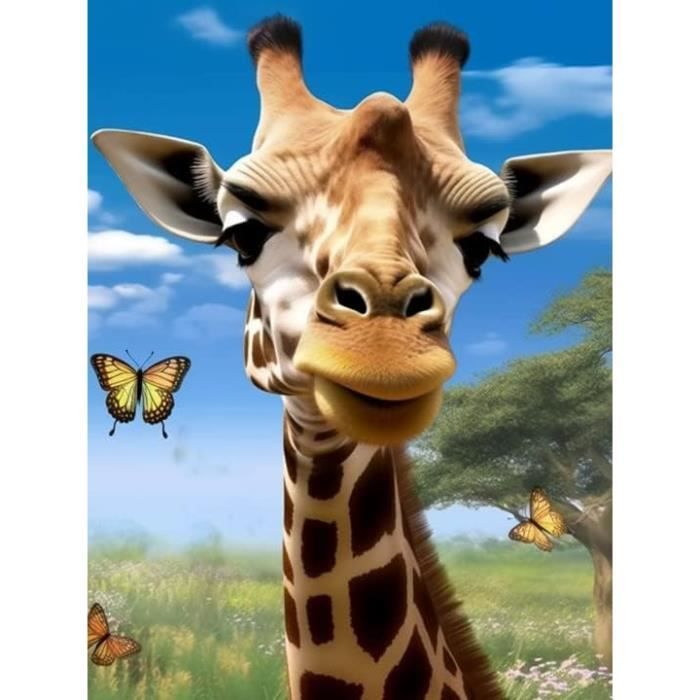 Kit Peinture Diamant 5D Girafe 30x40 Cm - DIY Adulte Et Enfant - Diamants Ronds Brillants - Décoration Murale Animale