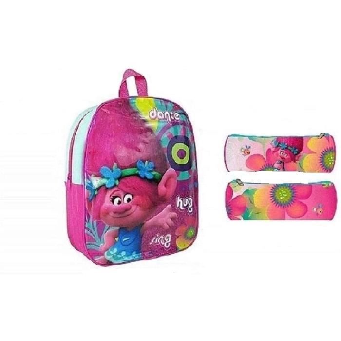Trolls Grand Sac à dos double compartiment et une poche zippée 30 x 40 cm